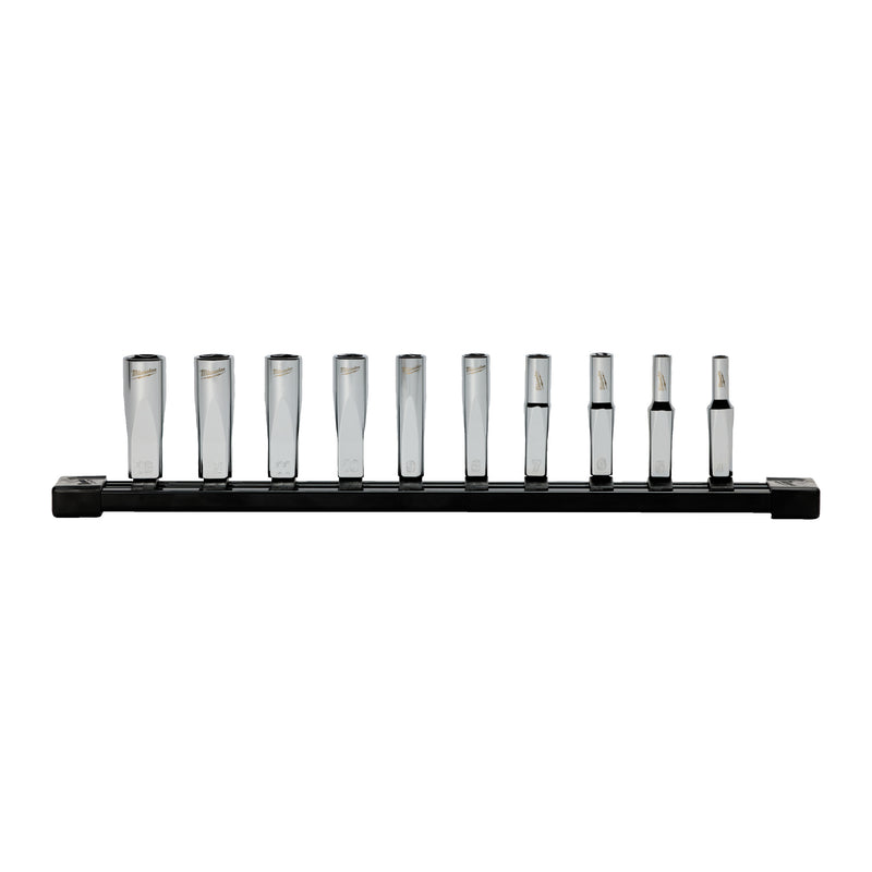 1/4'' Drive chrome socket set 10 pc 1/4'' Drive Deep METRIC Socket Set with Storage Rail