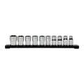 10 pc 1/2'' Drive Standard METRIC Socket Set with Storage Rail
