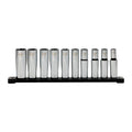 10 pc 1/2'' Drive Deep METRIC Socket Set with Storage Rail