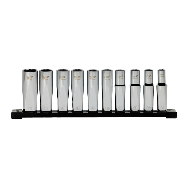 1/2'' Drive chrome socket set 10 pc 1/2'' Drive Deep METRIC Socket Set with Storage Rail