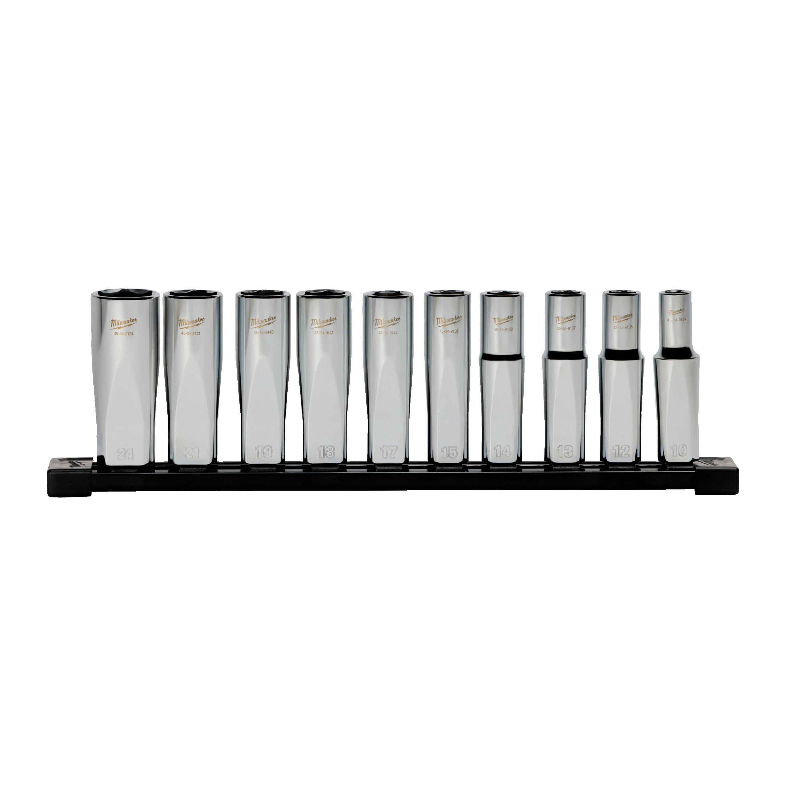 1/2'' Drive chrome socket set 10 pc 1/2'' Drive Deep METRIC Socket Set with Storage Rail