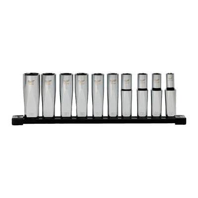 1/2'' Drive chrome socket set 10 pc 1/2'' Drive Deep METRIC Socket Set with Storage Rail