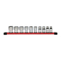 10 pc 1/2'' Drive Standard SAE Socket Set with Storage Rail