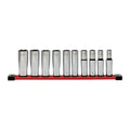10 pc 1/2'' Drive Deep SAE Socket Set with Storage Rail